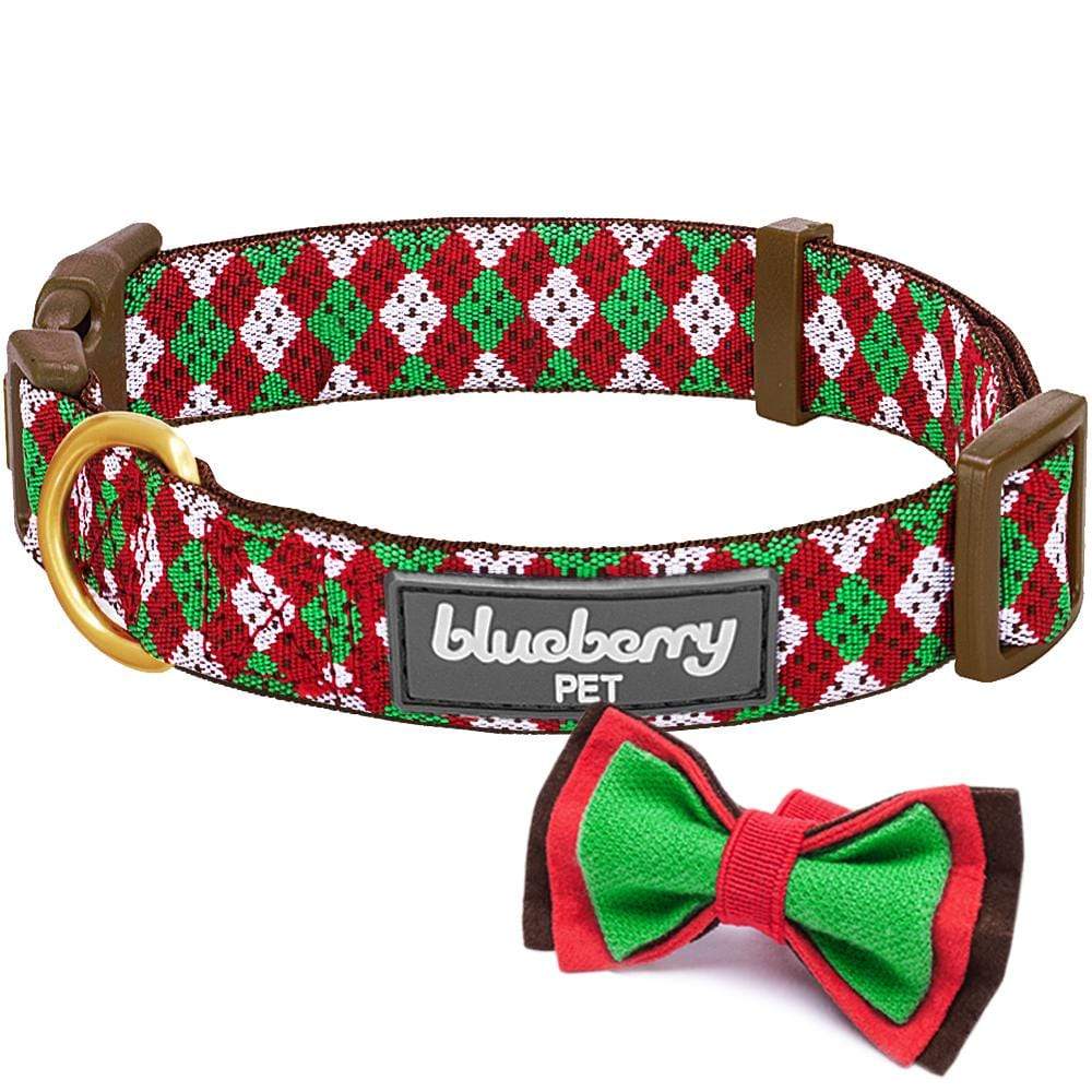 Blueberry Pet - Dog Collar Textured Tweed with Bow Tie Grey Small