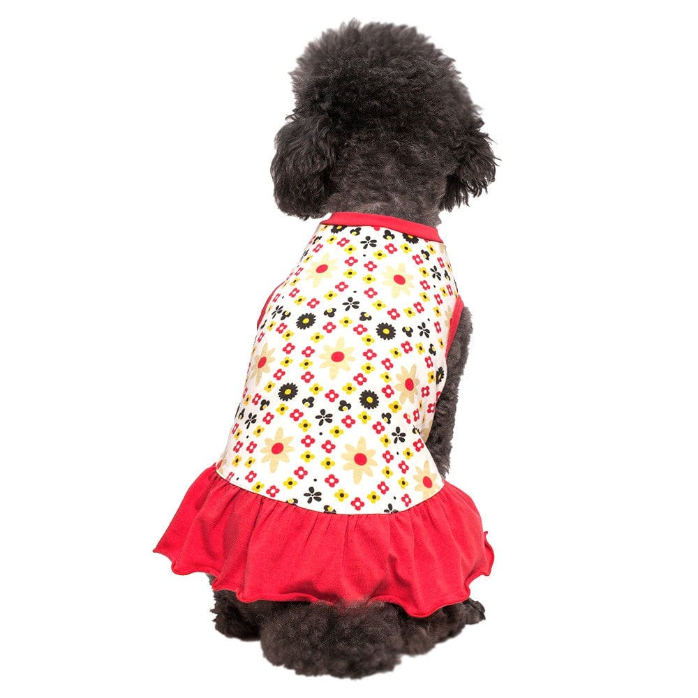 Dog Dress Blueberry Pet Red & Sunshine Yellow Floral Cotton Dog Dress Red / 10"