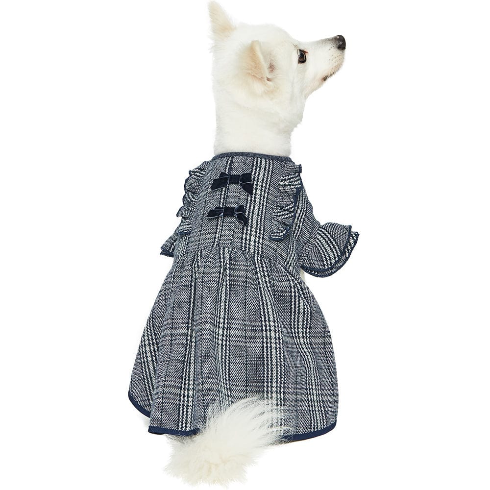 navy blue dog dress Dogs & Cats & Co. Plaid with Velvet Bowties Dog Dress, Navy Blue, 14-in