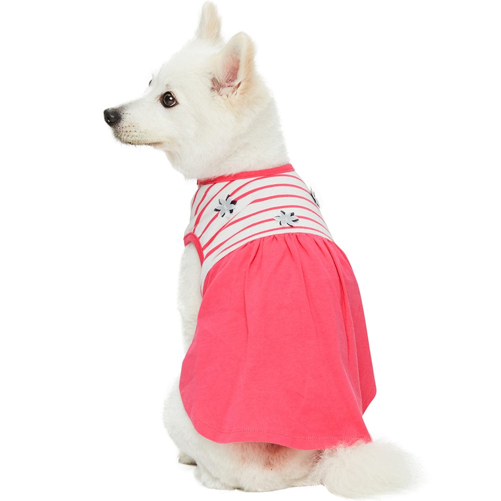 Dog Dress DOGS & CATS & CO. Pink Striped Matching Dog & Kid Dress with Flowers For Dog / 10"