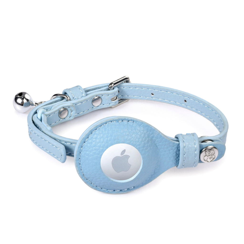 Cat Collar Blueberry Pet Microfiber Vegan Leather AirTag Cat Collar with Bell, AG+ Protection Sky Blue / Small