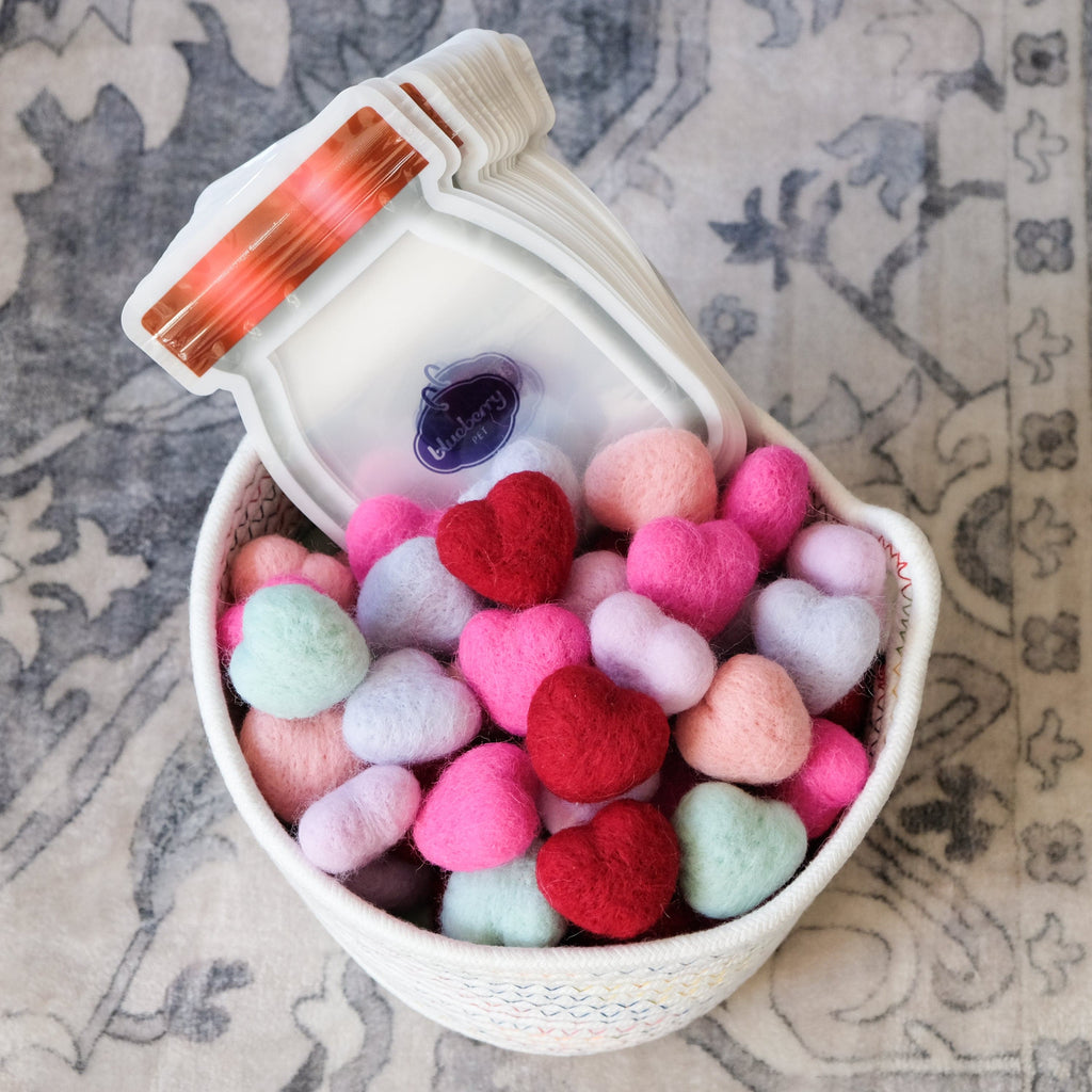 Blueberry Pet [Gift Pack] Handmade Wool Felt Cat Toy Set – 92 Pack Macaron Hearts Collection