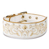 Dog Collar Blueberry Pet White Leather Dog Collar With Gold Embroidery Pattern Pearl White / Small