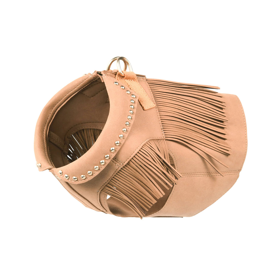 Dog Harness Blueberry Pet Silver-Powered Freshness Microfiber Suede Dog Harness Jacket -  Fringed Style Camel Tan / 8"