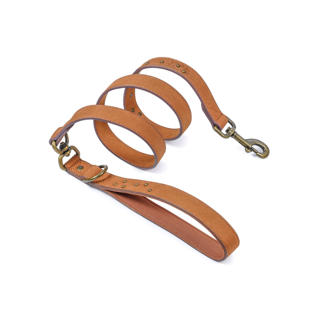 Dog Leash Blueberry Pet Silver-Powered Freshness Microfiber Vegan Leather Dog Leash – Embossed Classic Pattern Saddle Brown