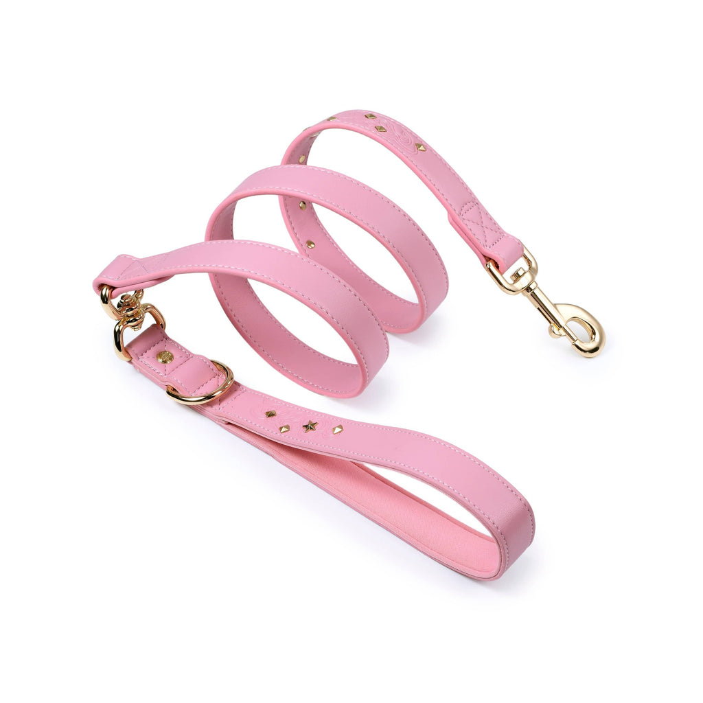 Dog Leash Blueberry Pet Silver-Powered Freshness Microfiber Vegan Leather Dog Leash – Embossed Classic Pattern Sakura Pink