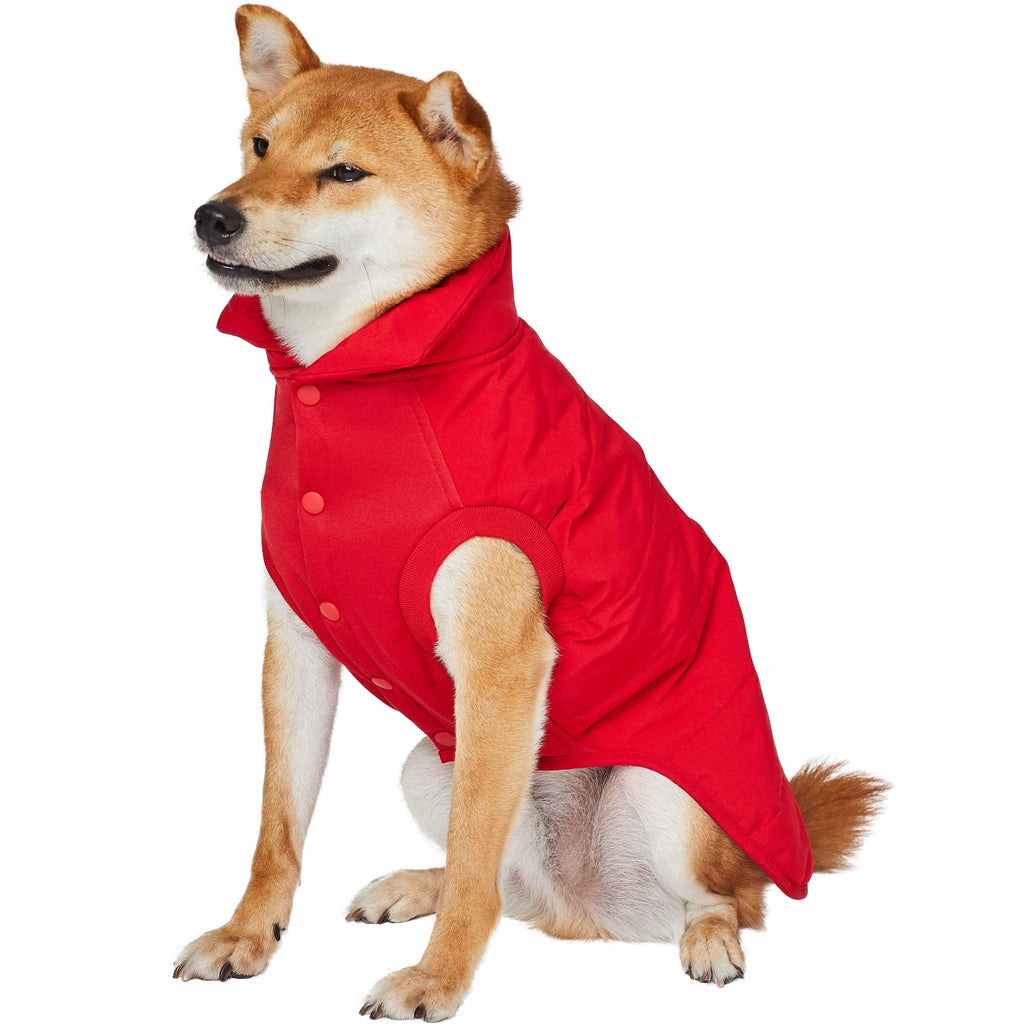 Idepet Dog Cat Coat With Leash Anchor - Patchwork Padded Vest For Small Medium Pets, Large Red