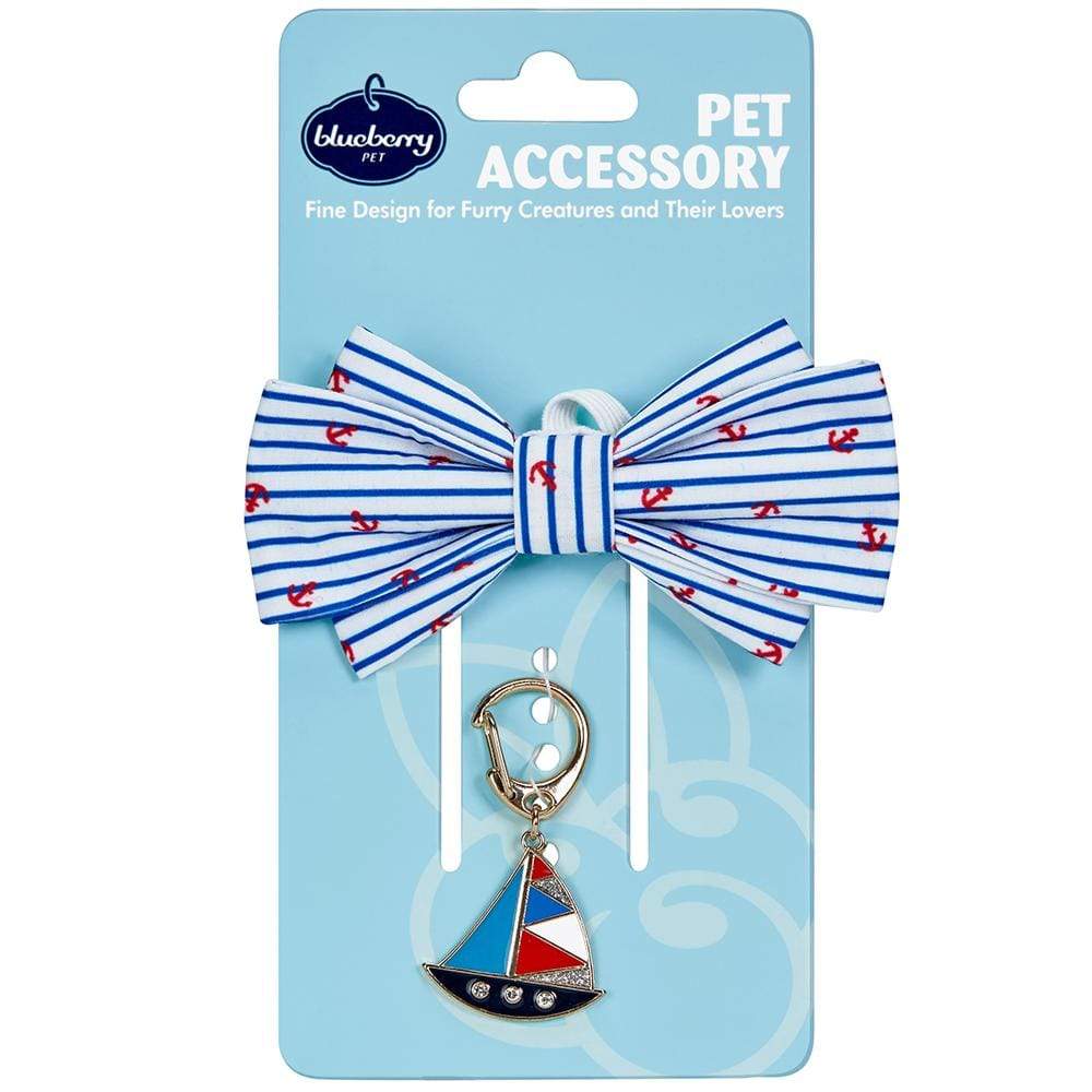 Nautical Dog Accessories Anchors Vacation Beach Pet Accessory Set Bowtie + Boat Pendant / One Size