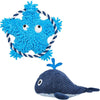 Dog Toy Blueberry Pet Pack of 2 Durable Interactive Squeaky Plush Dog Rope Toys for Puppy, Whale and Sea-Star Whale + Sea-star / 7.8