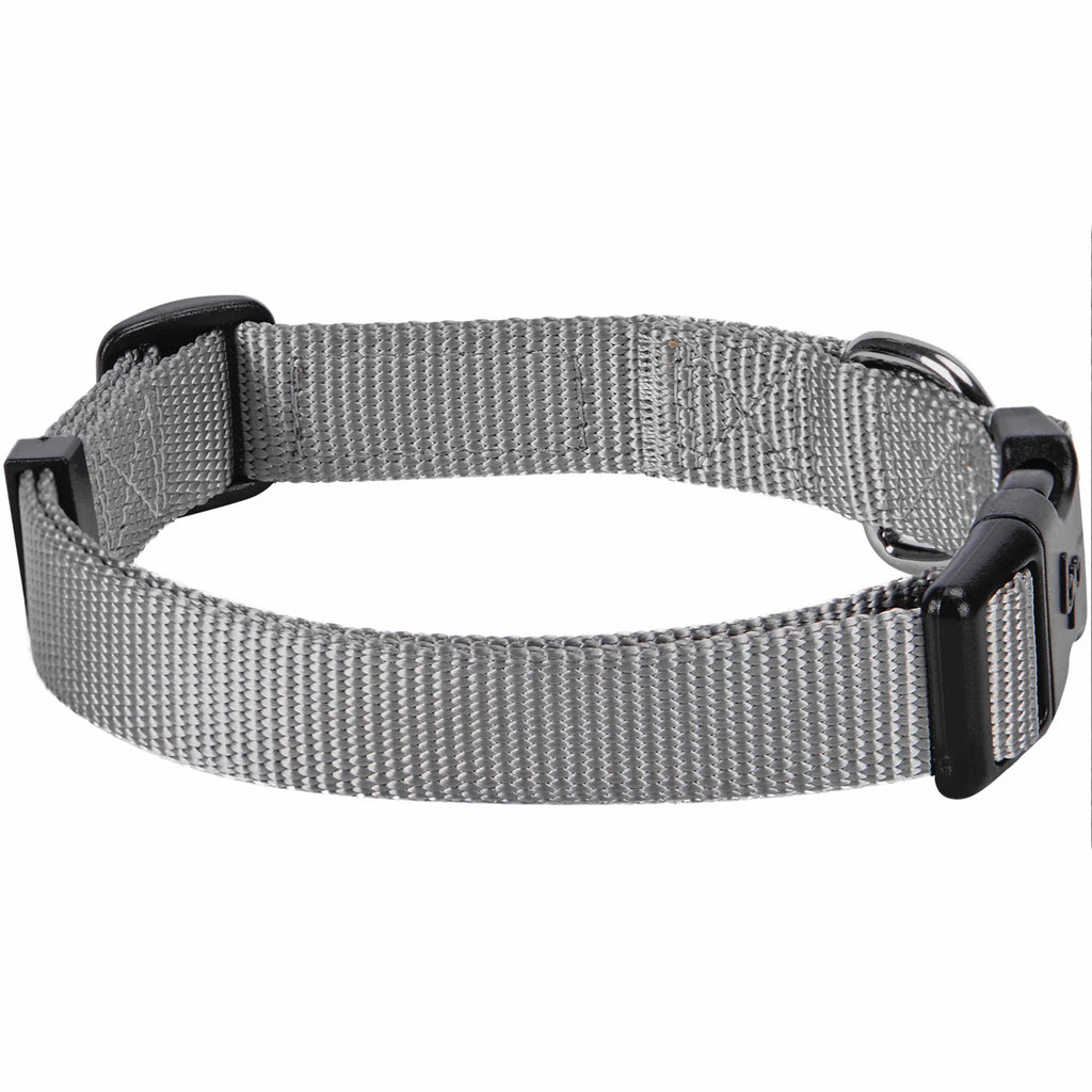 Classic Solid Color Adjustable Dog Collar, Gray for Pets