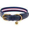 Dog Collar Blueberry Pet Genuine Leather & Polyester Webbing Dog Collar Navy White & Red / Small