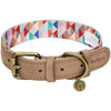 Dog Collar Blueberry Pet Shades of Rainbow Genuine Leather & Polyester Webbing Dog Collar Triangles / Small