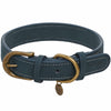 Dog Collar Blueberry Pet Genuine Leather Dog Collar Navy Blue / Small