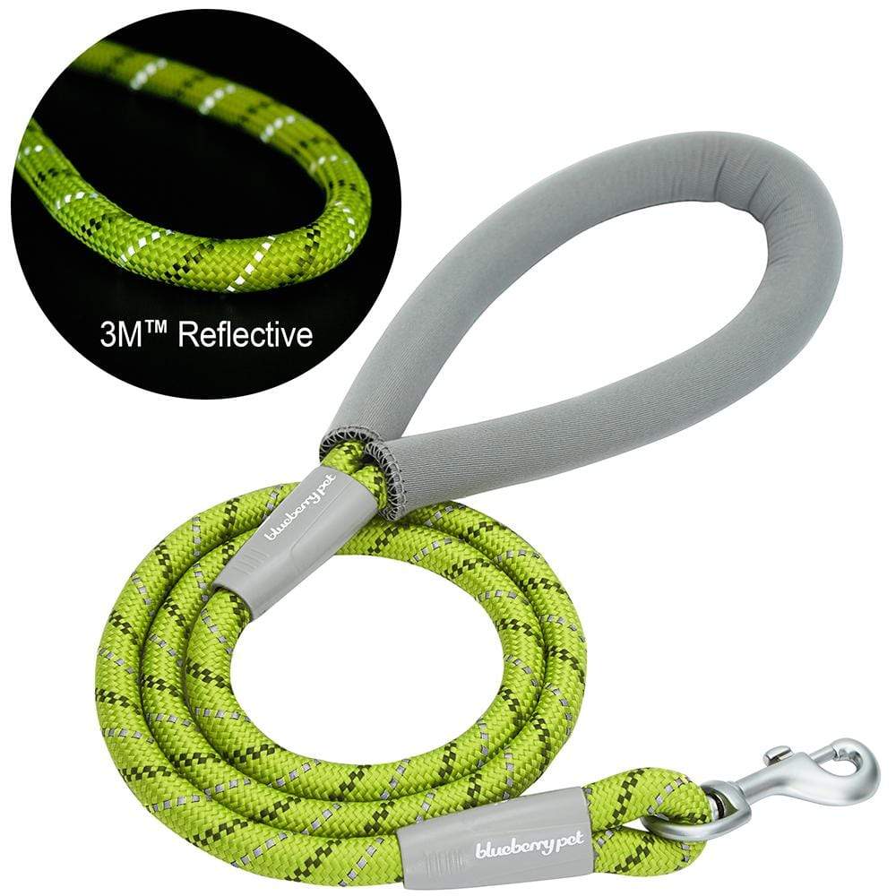 3M Reflective Dog Rope Leash Neoprene Handle Lime Green | Blueberry Pet