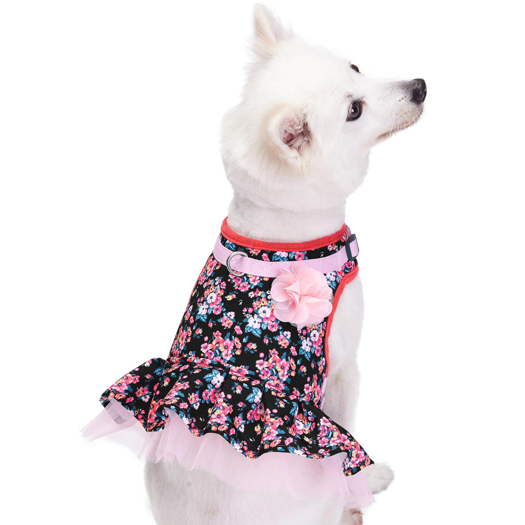 amazon x small dog clothes Made Well Floral Print Dog Dress Harness With Layered Tulle