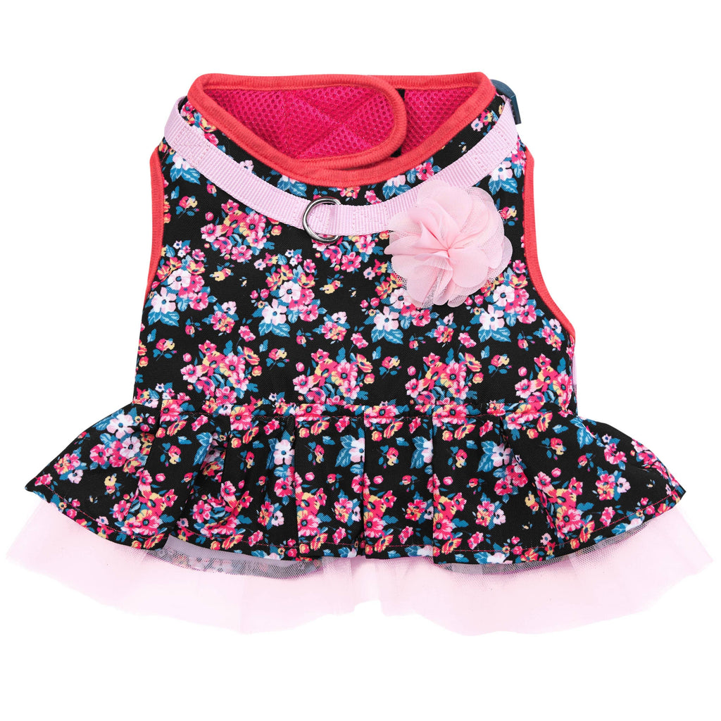 Blueberry Pet Made Well Floral Print Dog Dress Harness with Felt Flower Accessory in Lavender Color Size Small