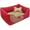 Dog Bed Blueberry Pet Paisley Inspired Embroidery Microsuede Dog Bed Tango Red / Small