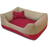 Dog Bed Blueberry Pet Color-block Premium Microsuede Dog Bed Tango Red & Champagne Beige / Small