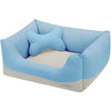 Dog Bed Blueberry Pet Color-block Linen Blend Dog Bed Baby Blue & Beige / Small