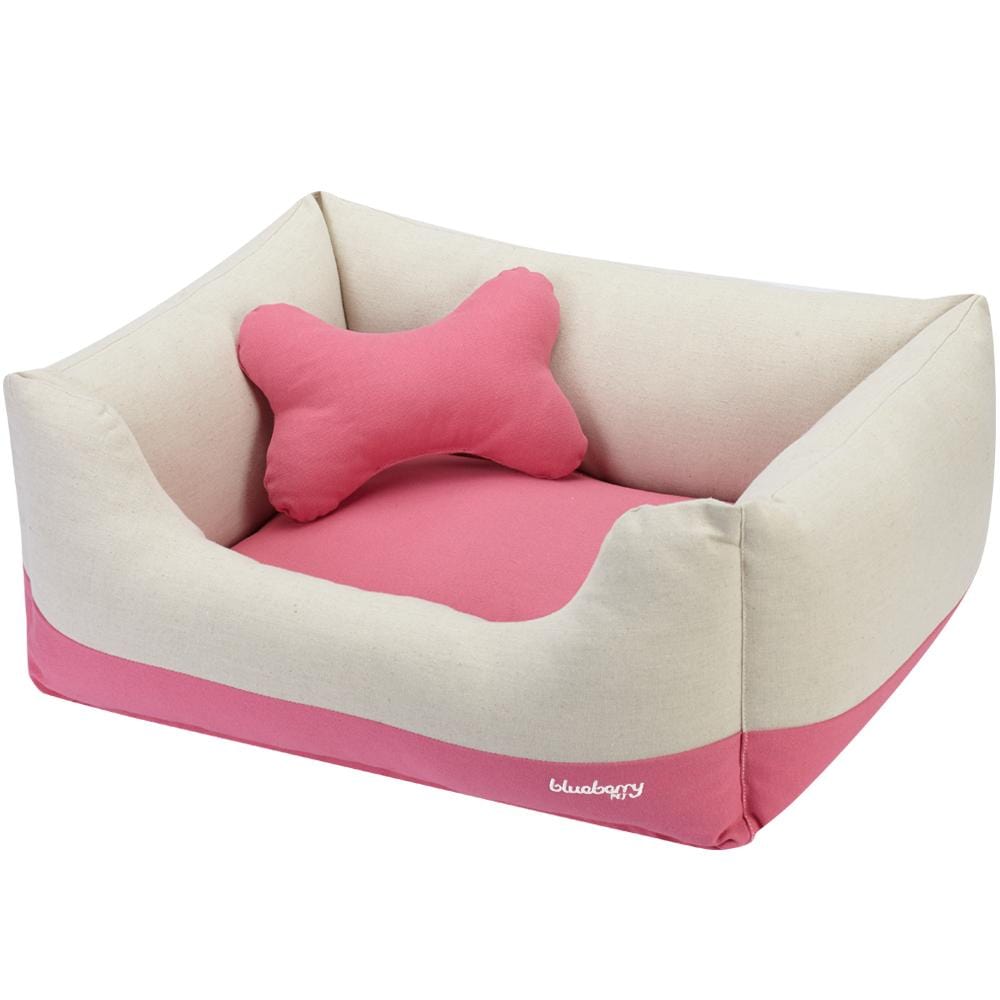 Durable Dog Bed Pink Cover removable Washable Color Block Linen Bed for Dogs and Cats Blueberry Pet