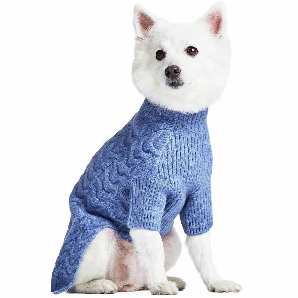 Fuzzy Knit Dog Sweater Turtleneck For Small Dogs Warm Blueberry Pet