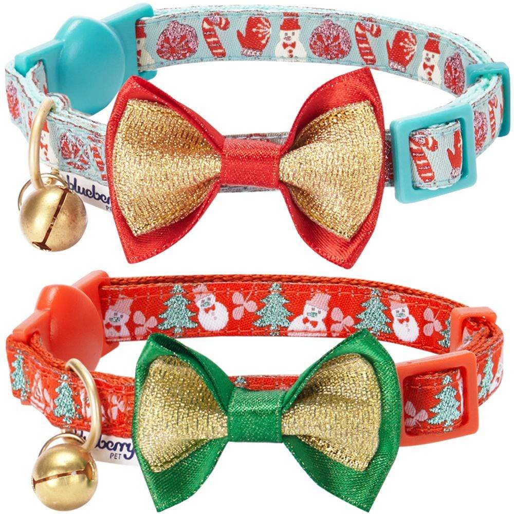 URROMA 2-Pack Cat Collars With Bell & Bow Tie - Adjustable Safety Breakaway Collars, Red Polyester, Size S