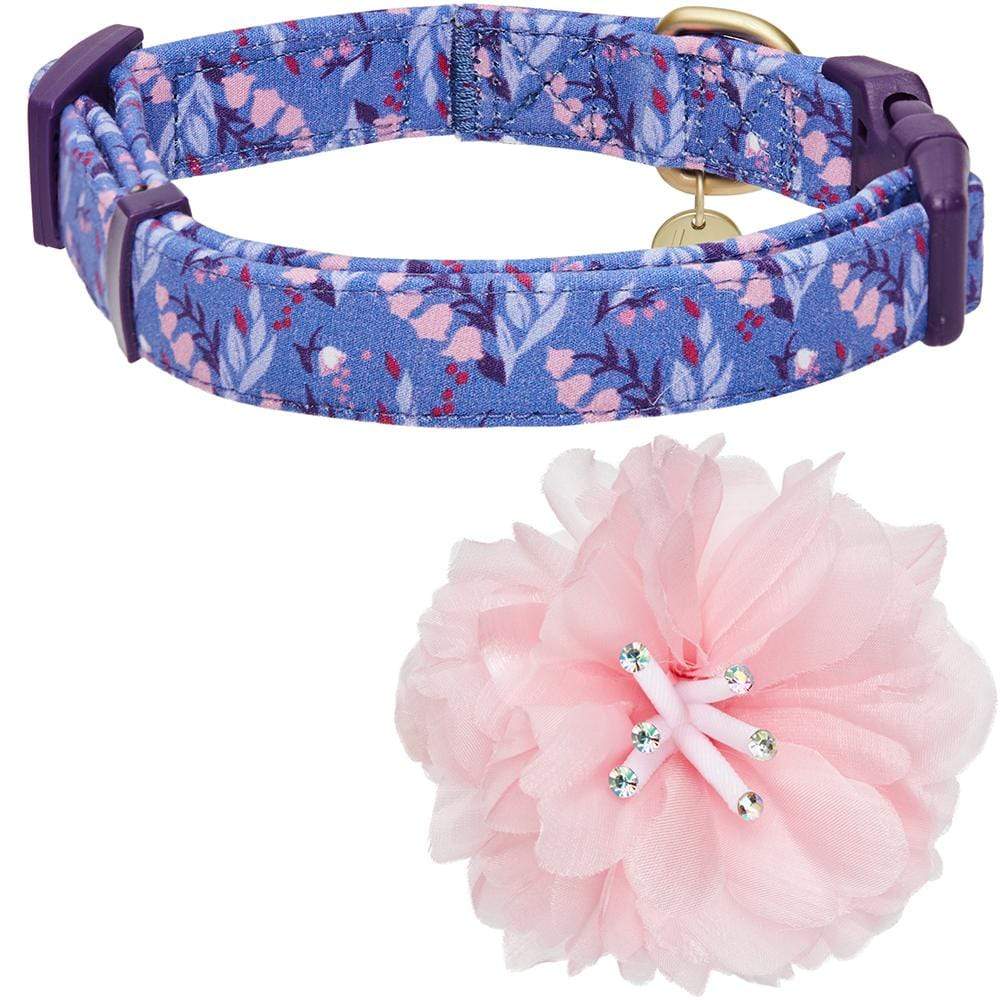 lily flower dog collar Blueberry Pet Floral Power Dog Collar Fancy Female Dog Collars with Detachable Pink Peony Orange / Medium
