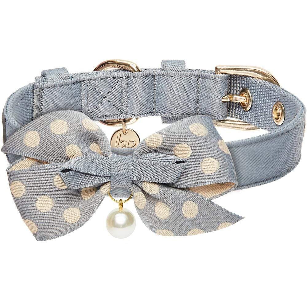 Blueberry Pet - Dog Collar Textured Tweed with Bow Tie Grey Small