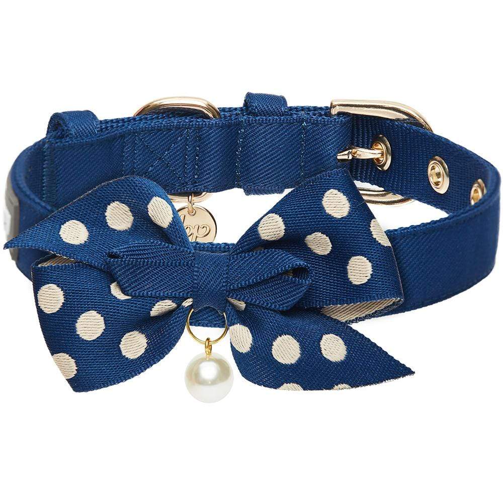 Blueberry Pet - Dog Collar Textured Tweed with Bow Tie Grey Small