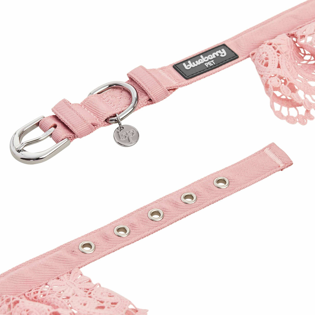 Blueberry Pet Floral Lace Dog Collar, Pink, Medium