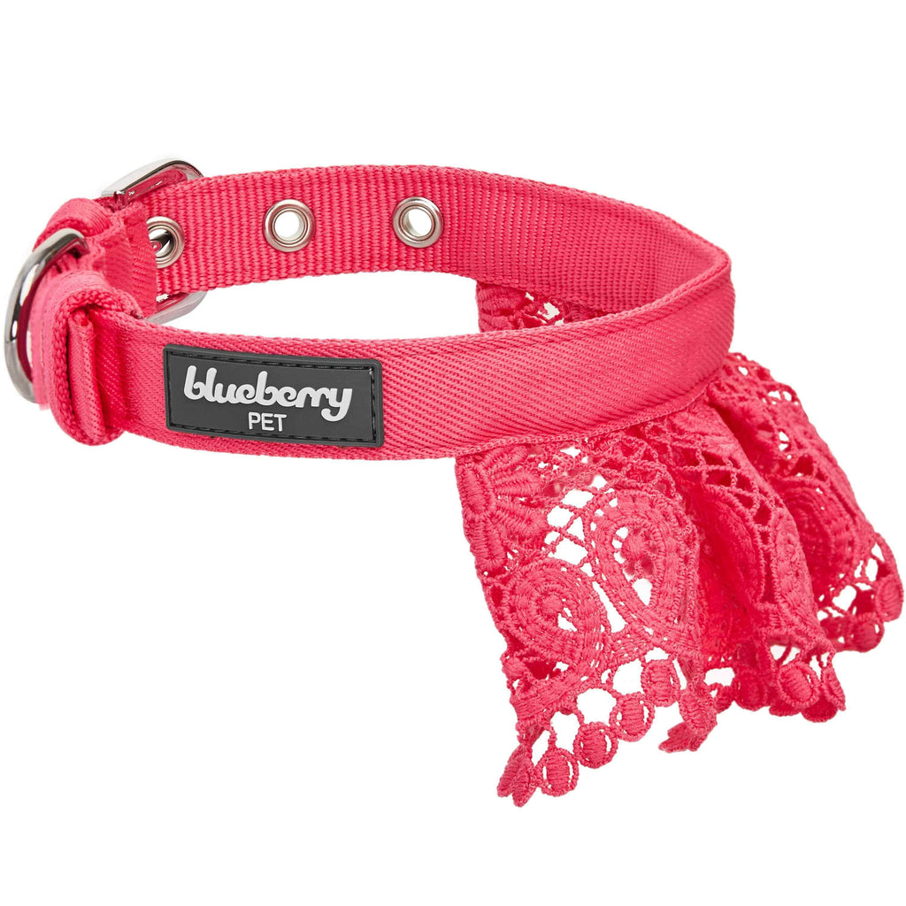 Blueberry Pet Floral Lace Dog Collar, Pink, Medium