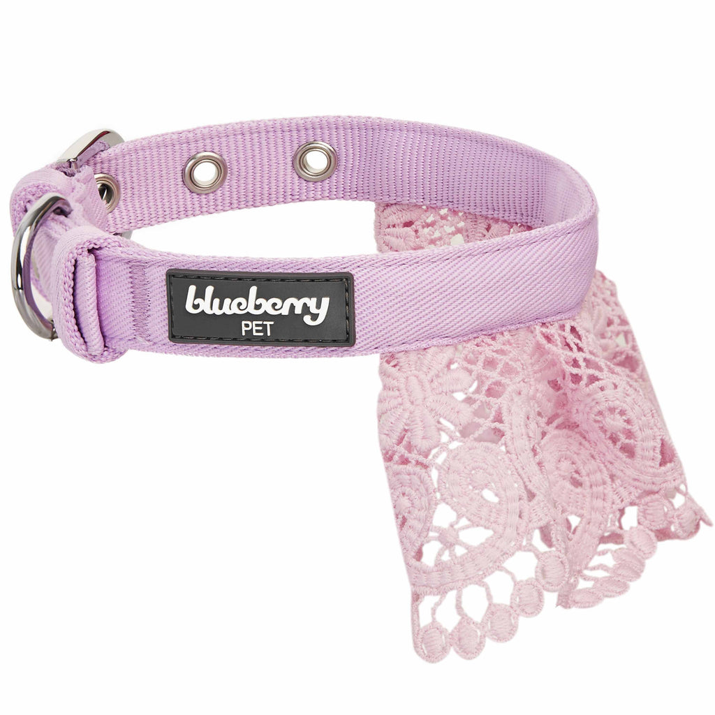 Blueberry Pet Floral Lace Dog Collar, Pink, Medium