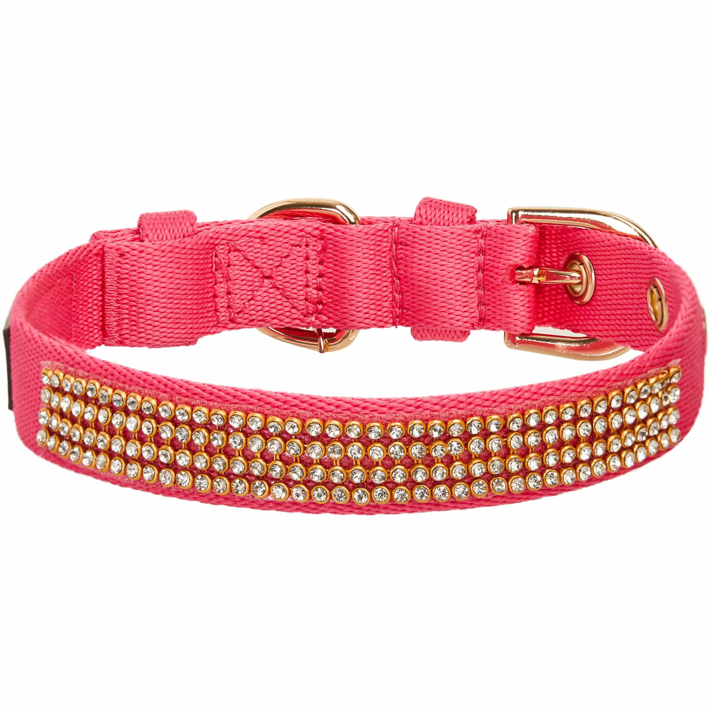 Cute Dog Collar with Bling Bling Rhinestones - Diamond Flower Pattern  Studded Leather Dog Collar ( Pink )- Fit Small and Medium 