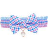 Cat Collar Blueberry Pet Plaid Bowtie Cat Collar with Pearl Blue / 8 1/2
