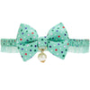 Cat Collar Blueberry Pet Polka Dot Bowtie Cat Collar with Pearl Green / 8 1/2