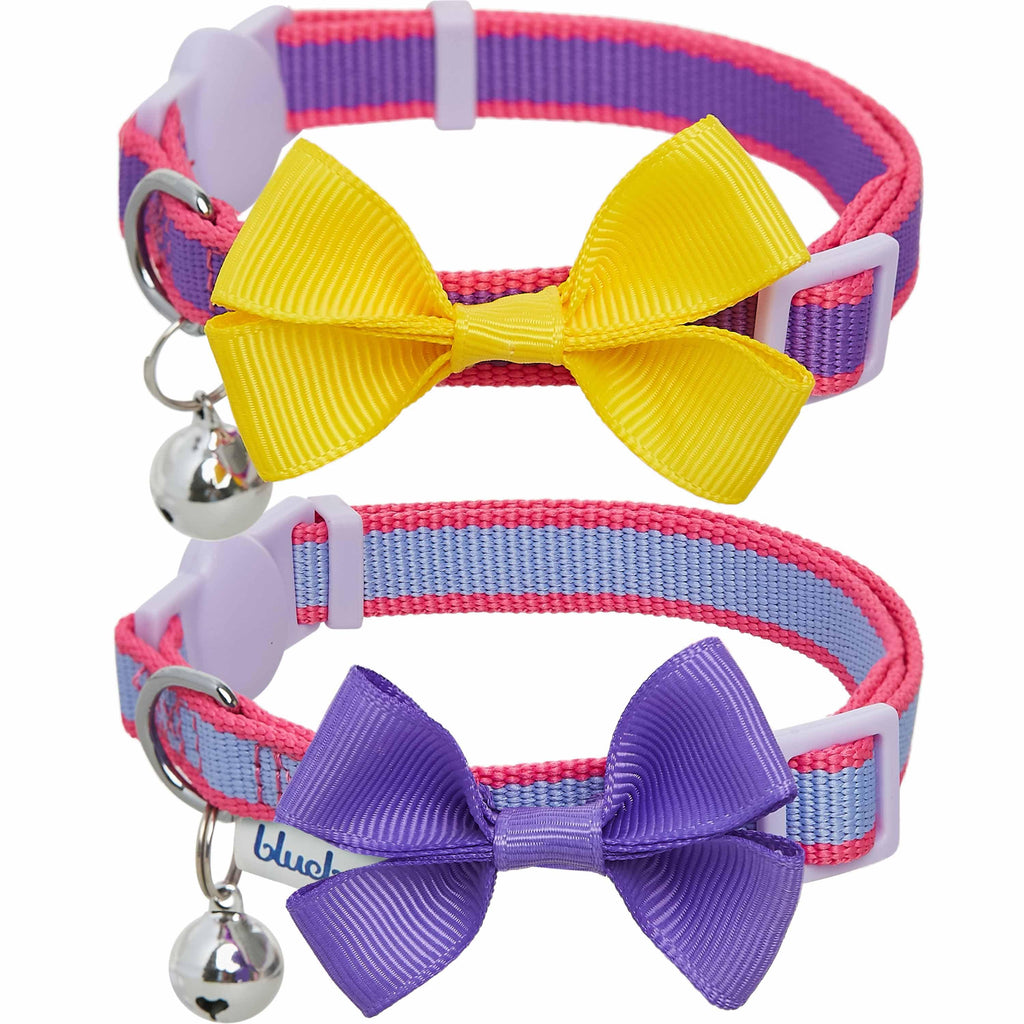 Classic Solid Cat Collar Set Pack With Colorful Bows Blueberry Pet